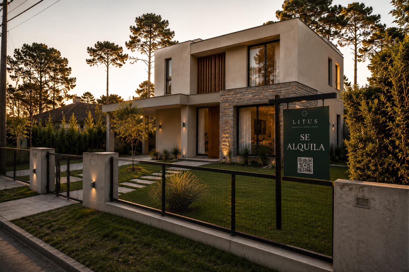Casa con cartel Se Alquila de Litus — difusión profesional