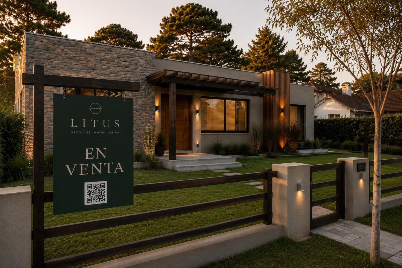 Casa con cartel En Venta de Litus al atardecer