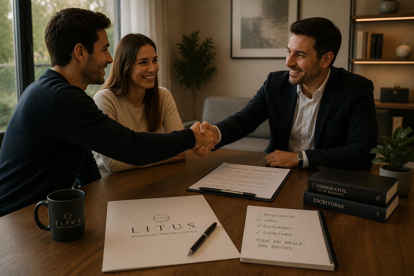 Apretón de manos al cerrar la compra con Litus — negociación y cierre