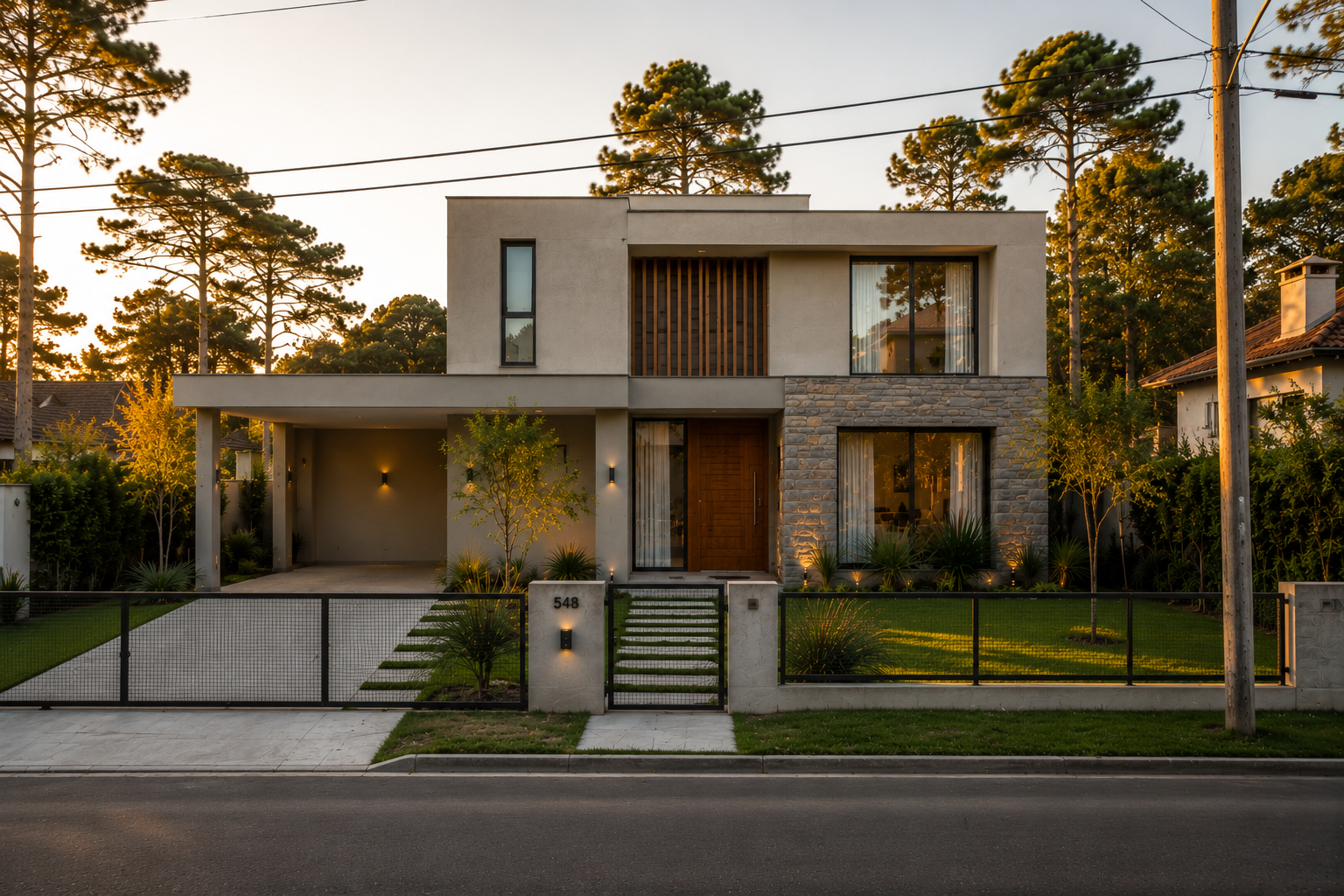 Casa moderna de dos plantas entre pinos — alquileres